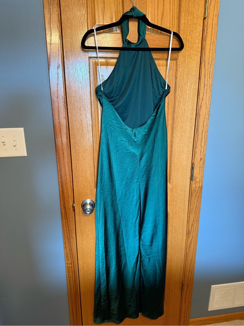 Lulu’s “Love in your Life” Emerald Green Satin Halter Maxi Dress - Picture 4 of 4